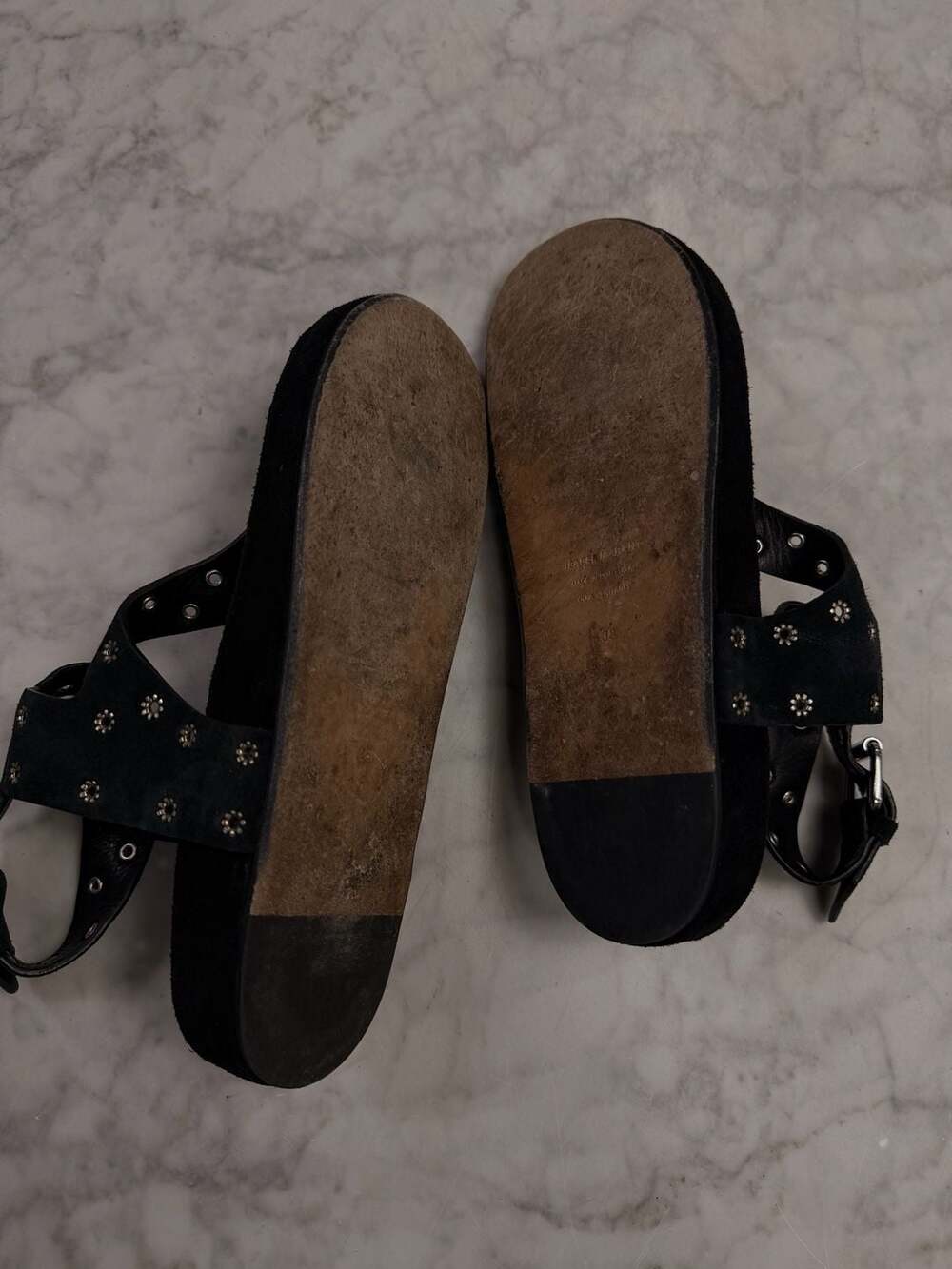 Isabel Marant Black Suede Elwina Eyelet Studded Ankle Strap Sandals - Picture 7 of 8